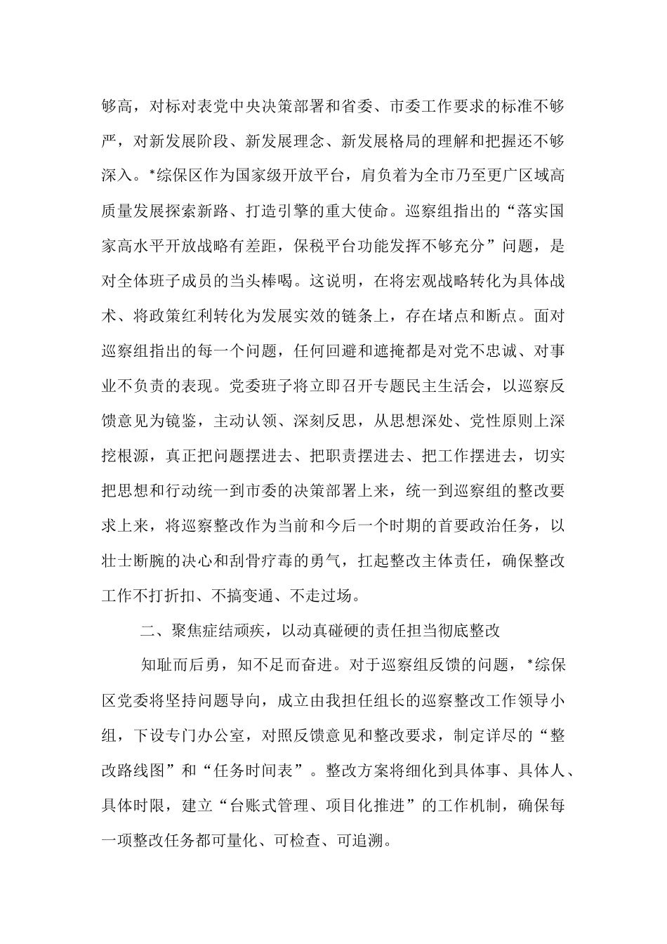 在市委巡察组巡察综保区党委情况反馈会议上的表态发言.docx_第2页