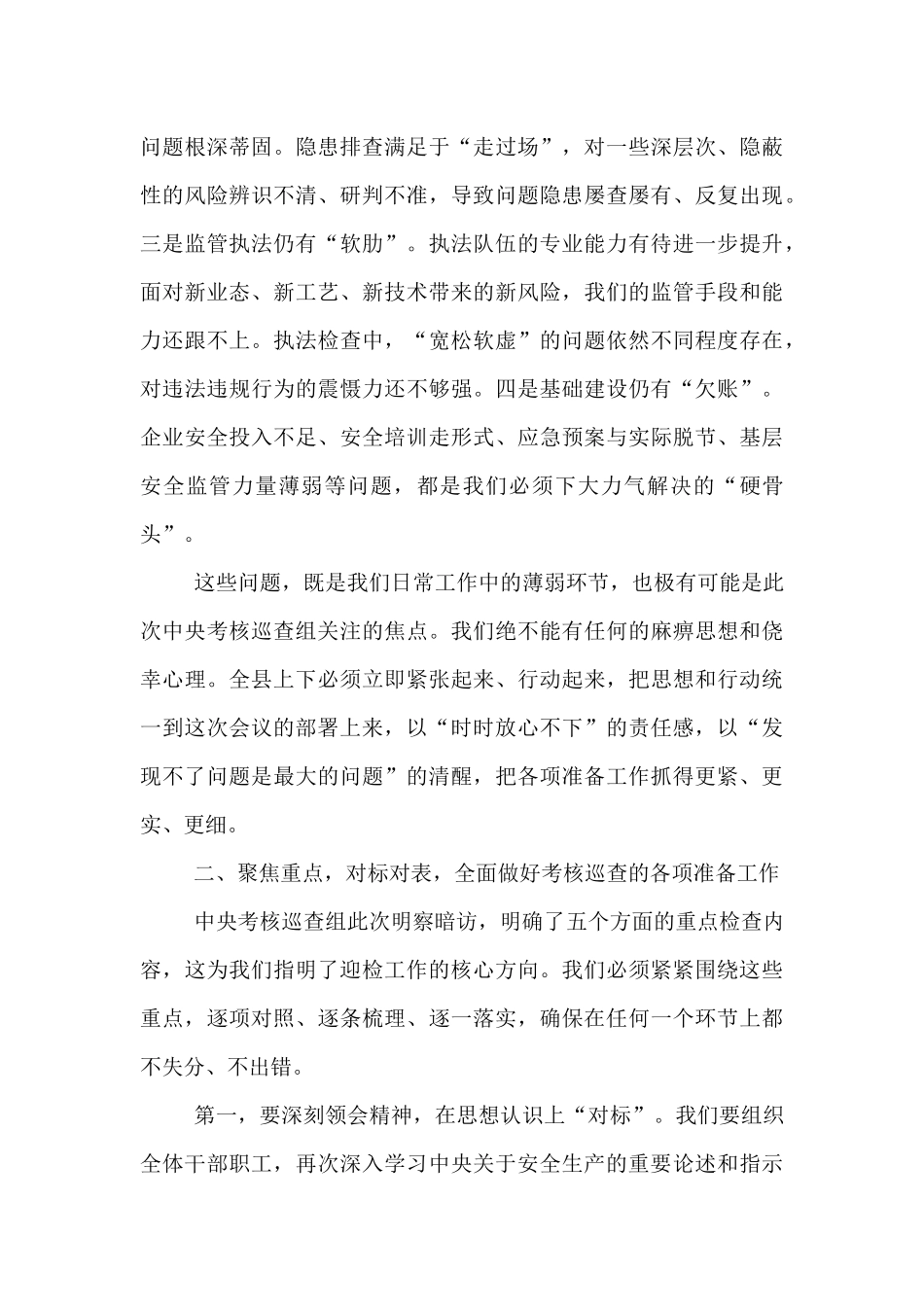 在2025年全县迎接中央安全生产考核巡查工作部署会议上的讲话.docx_第3页