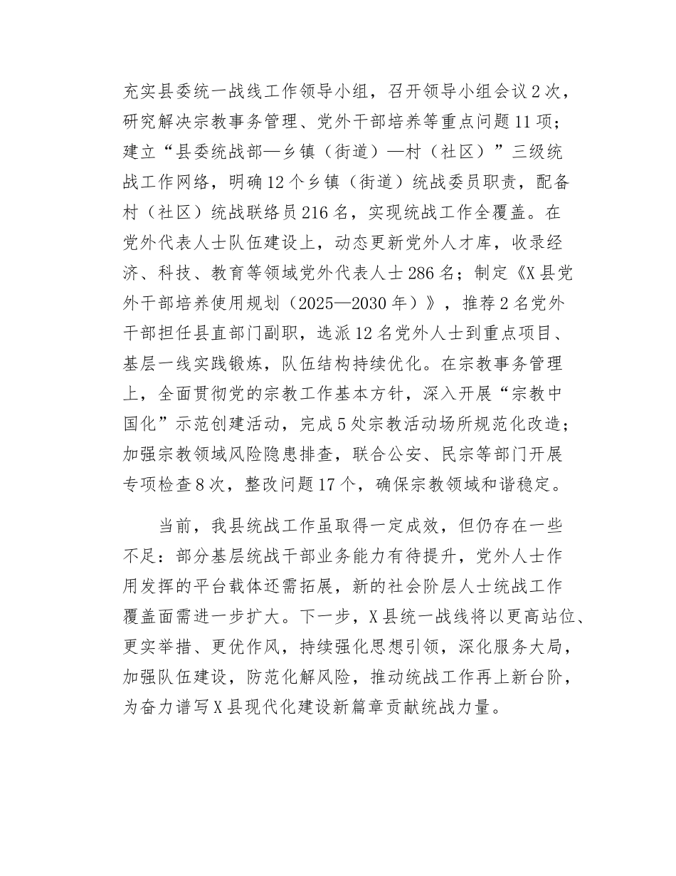 2025年X县上半年统战工作开展情况总结.doc_第3页