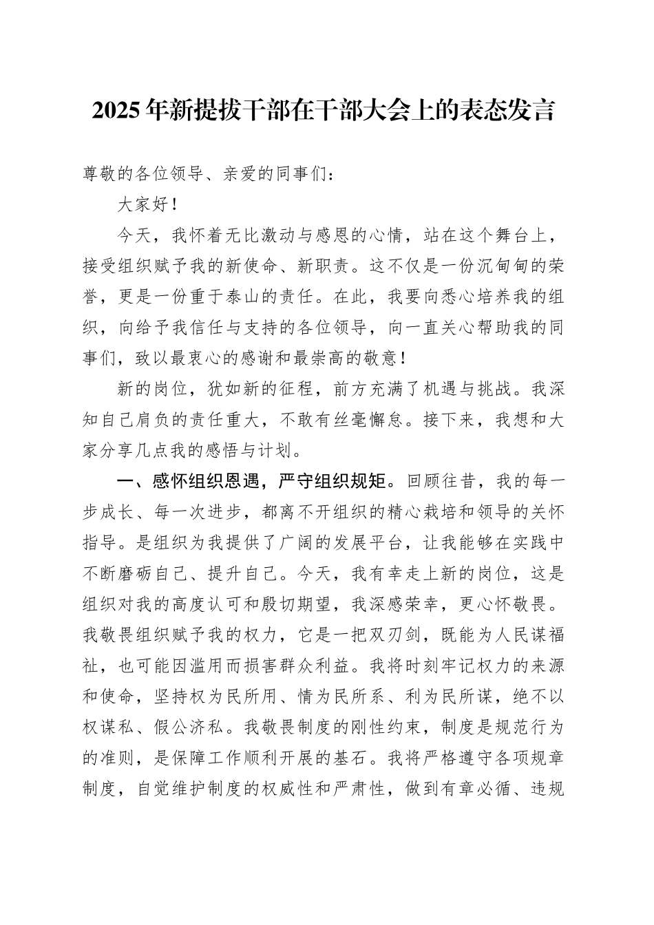 2025年新提拔干部在干部大会上的表态发言20250904.docx_第1页