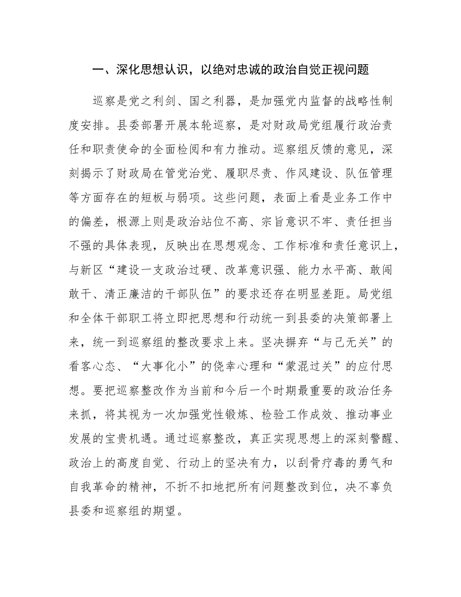 县财政局领导在2025年县委巡察集中反馈会议上的表态发言.docx_第2页
