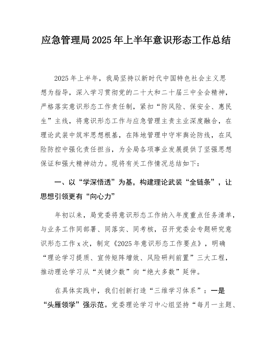 应急管理局2025年上半年意态工作总结.docx_第1页