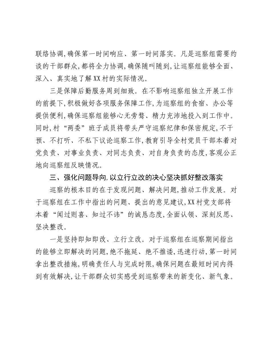 XX村党支部领导在县委第X巡察组巡察工作动员会上的表态发言.docx_第3页
