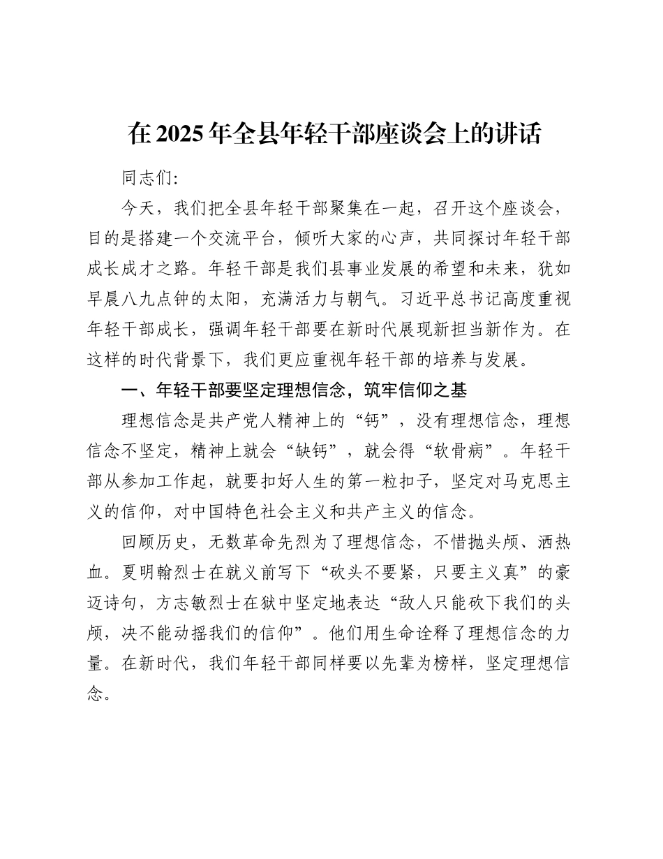 在2025年全县年轻干部座谈会上的讲话（2）.docx_第1页
