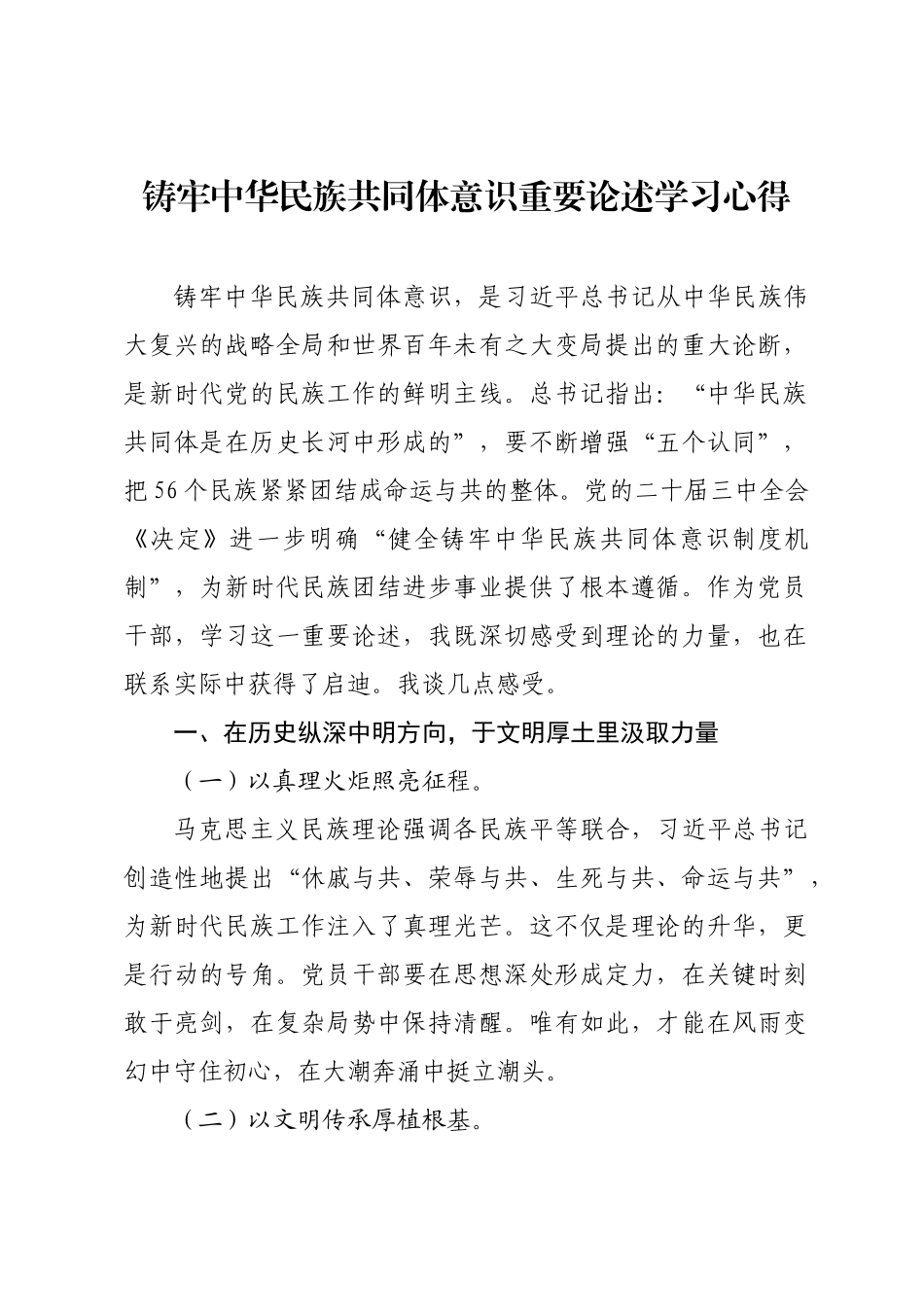 铸牢中华民族共同体意识重要论述学习心得.docx_第1页