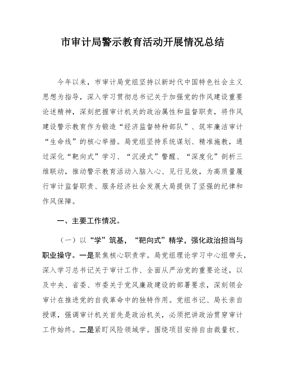 市审计局警示教育活动开展情况总结.docx_第1页