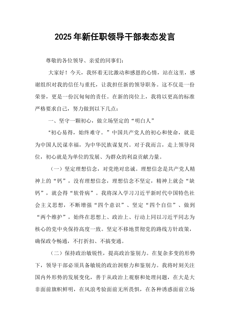 2025年新任职领导干部表态发言.docx_第1页