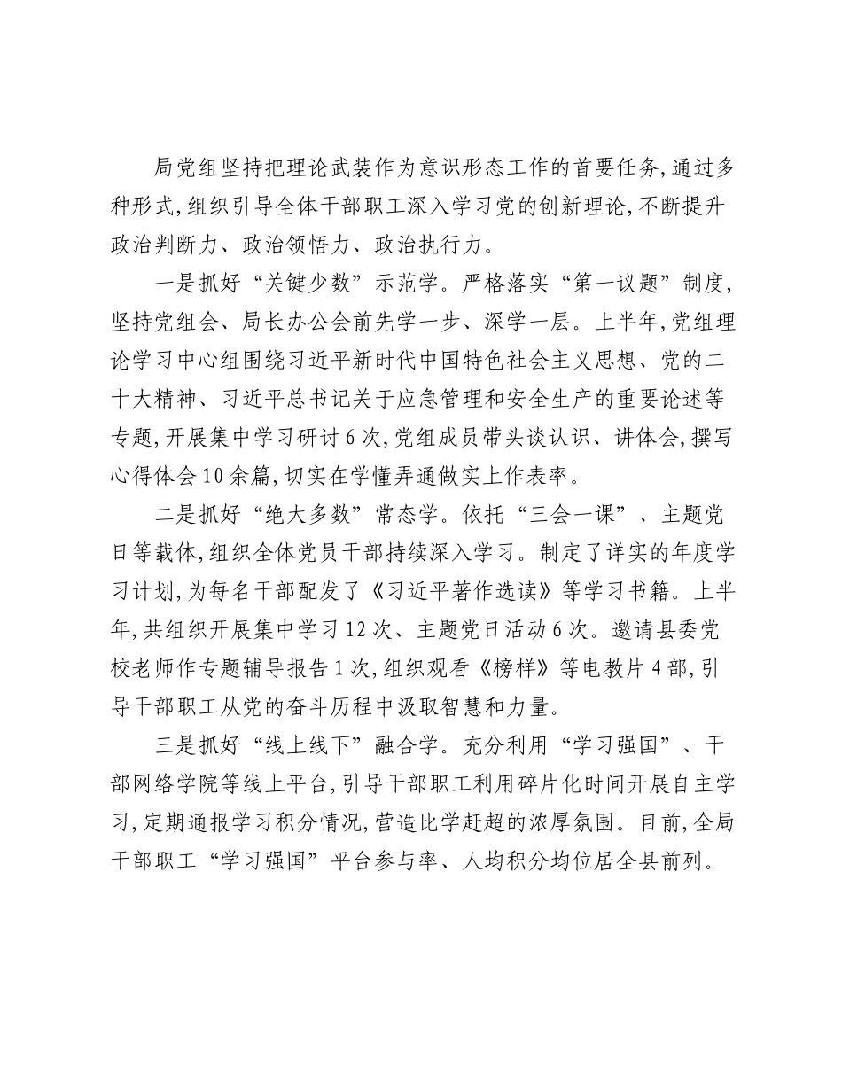 XX县应急管理局2025年上半年意识形态工作总结.docx_第3页