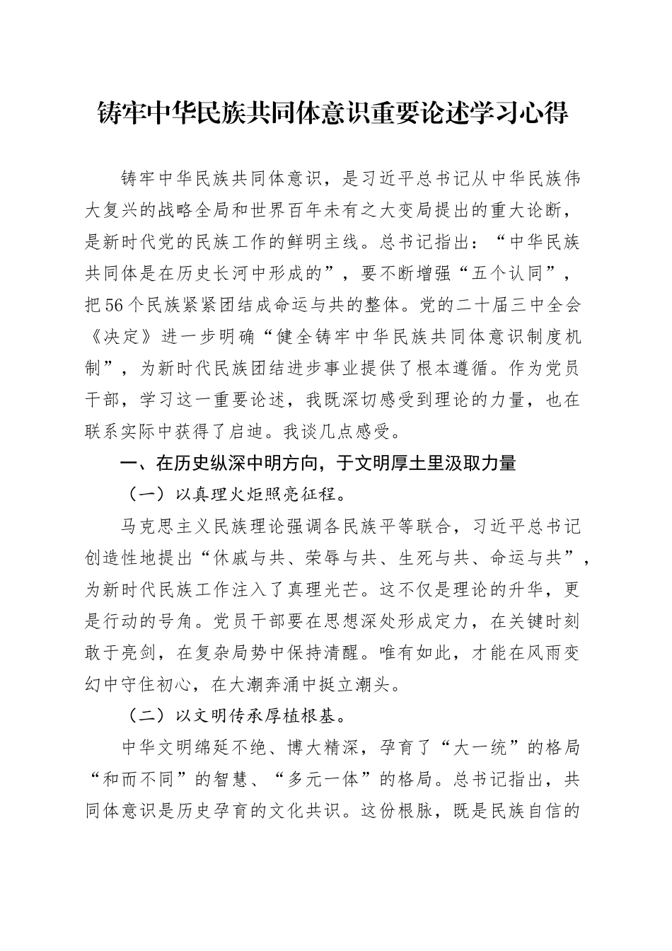 铸牢中华民族共同体意识重要论述学习心得.docx_第1页