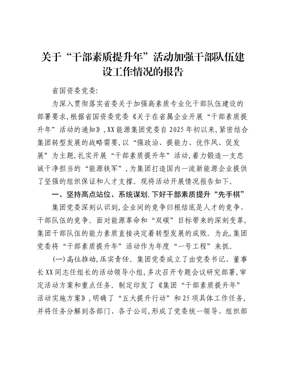 关于“干部素质提升年”活动加强干部队伍建设工作情况的报告.docx_第1页