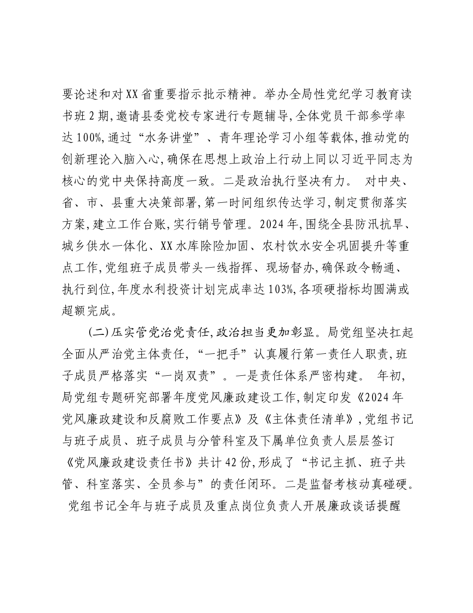 XX县水务局党组2024年度党内政治生态分析研判自查情况报告.docx_第2页