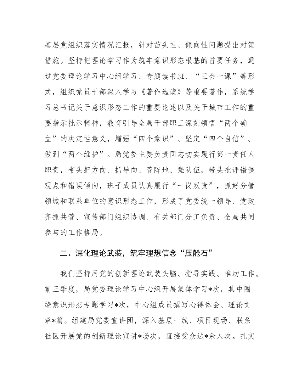 市城管局党委关于2025年前三季度落实意态工作责任制情况的报告.docx_第2页
