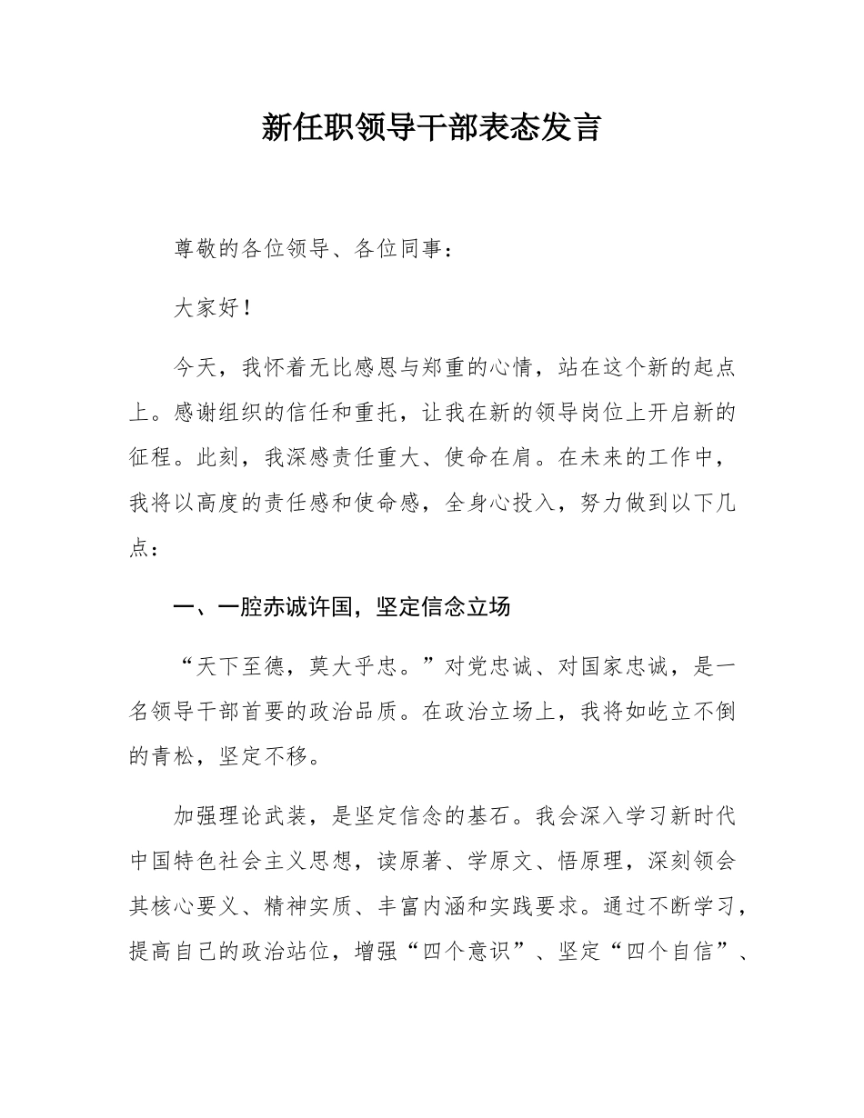 新任职领导干部表态发言.docx_第1页