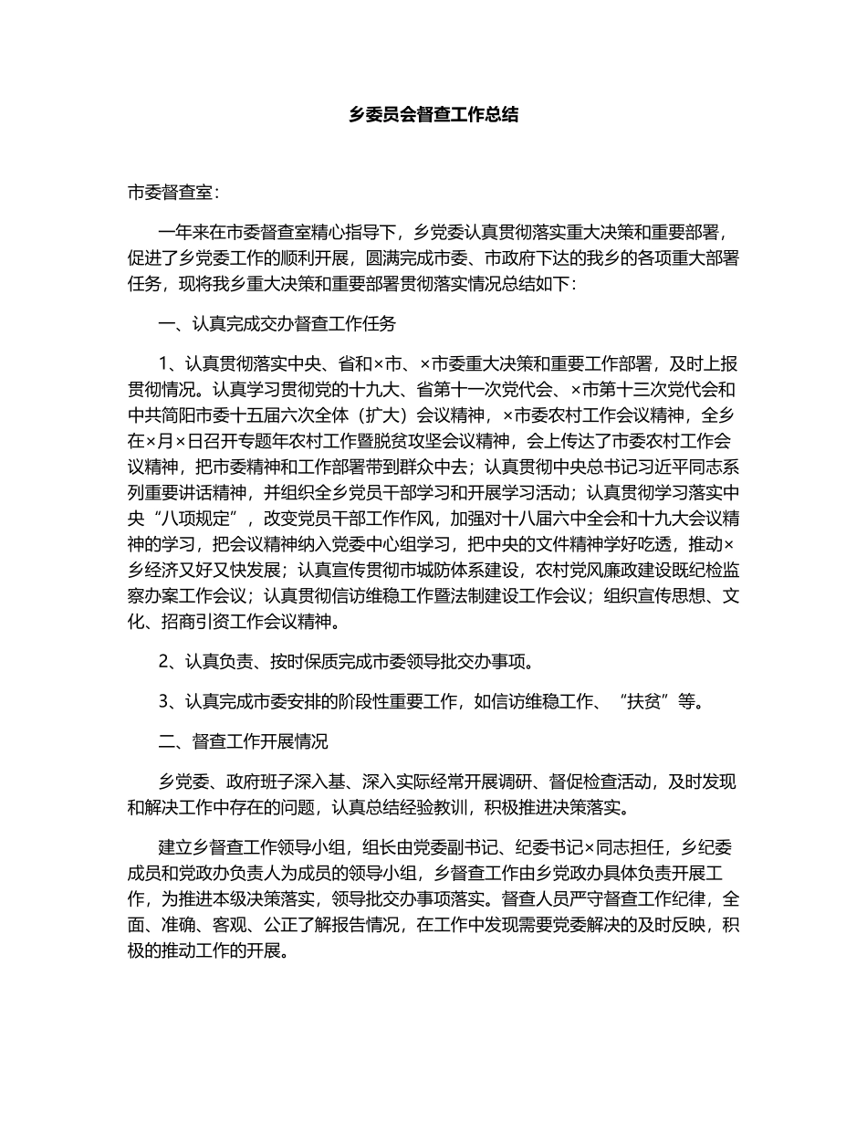 乡委员会督查工作总结.docx_第1页