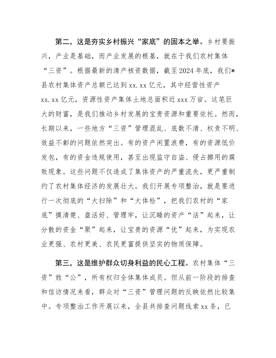 在2025年全县农村集体“三资”管理突出问题专项整治工作专题调度会上的讲话.docx_第3页
