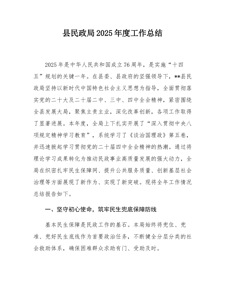 县民政局2025年度工作总结.docx_第1页