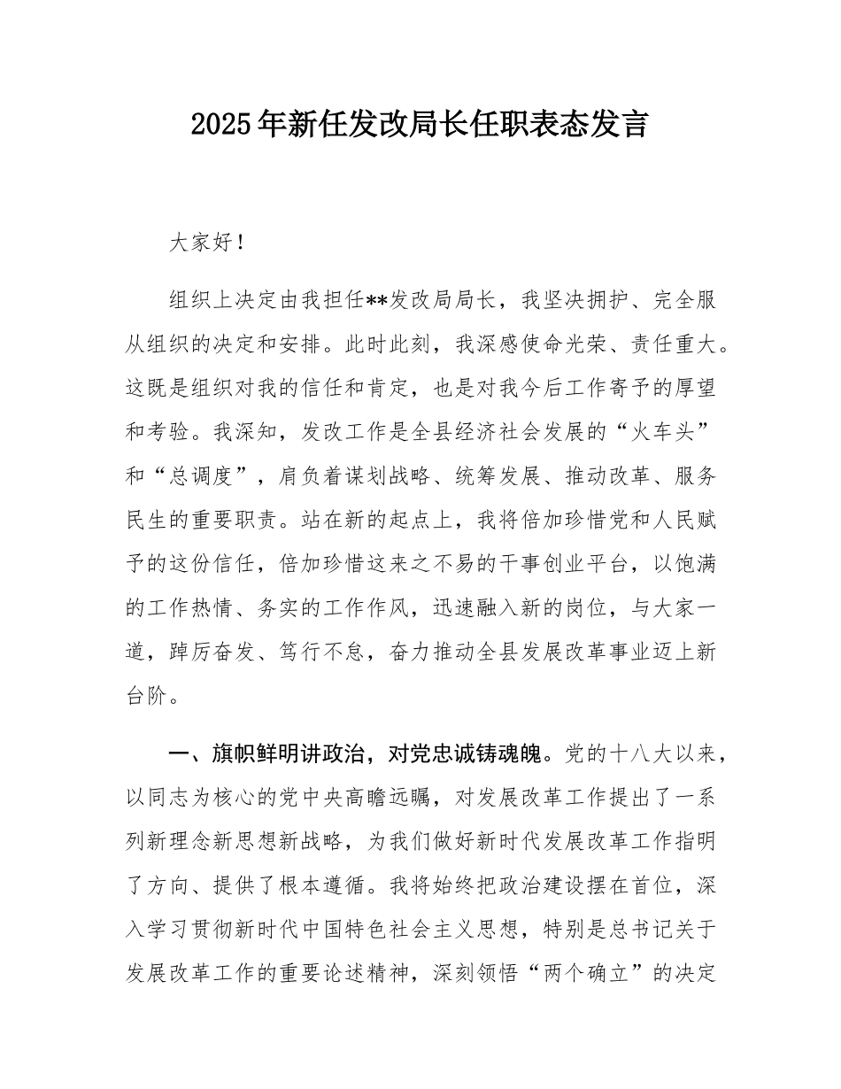 2025年新任发改局长任职表态发言.docx_第1页