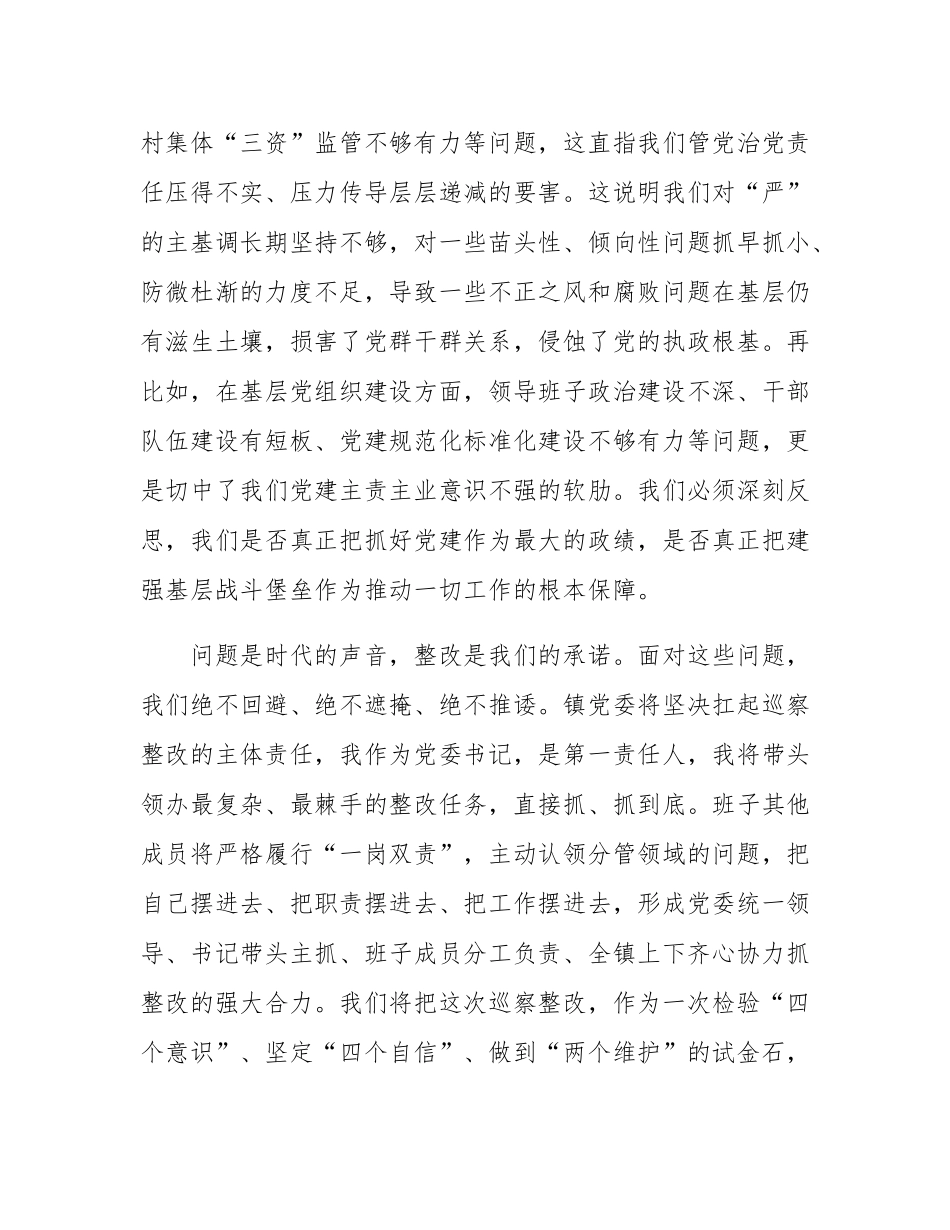 在2025年六届区委第七轮巡察镇整改专题民主SH会上的表态发言.docx_第3页