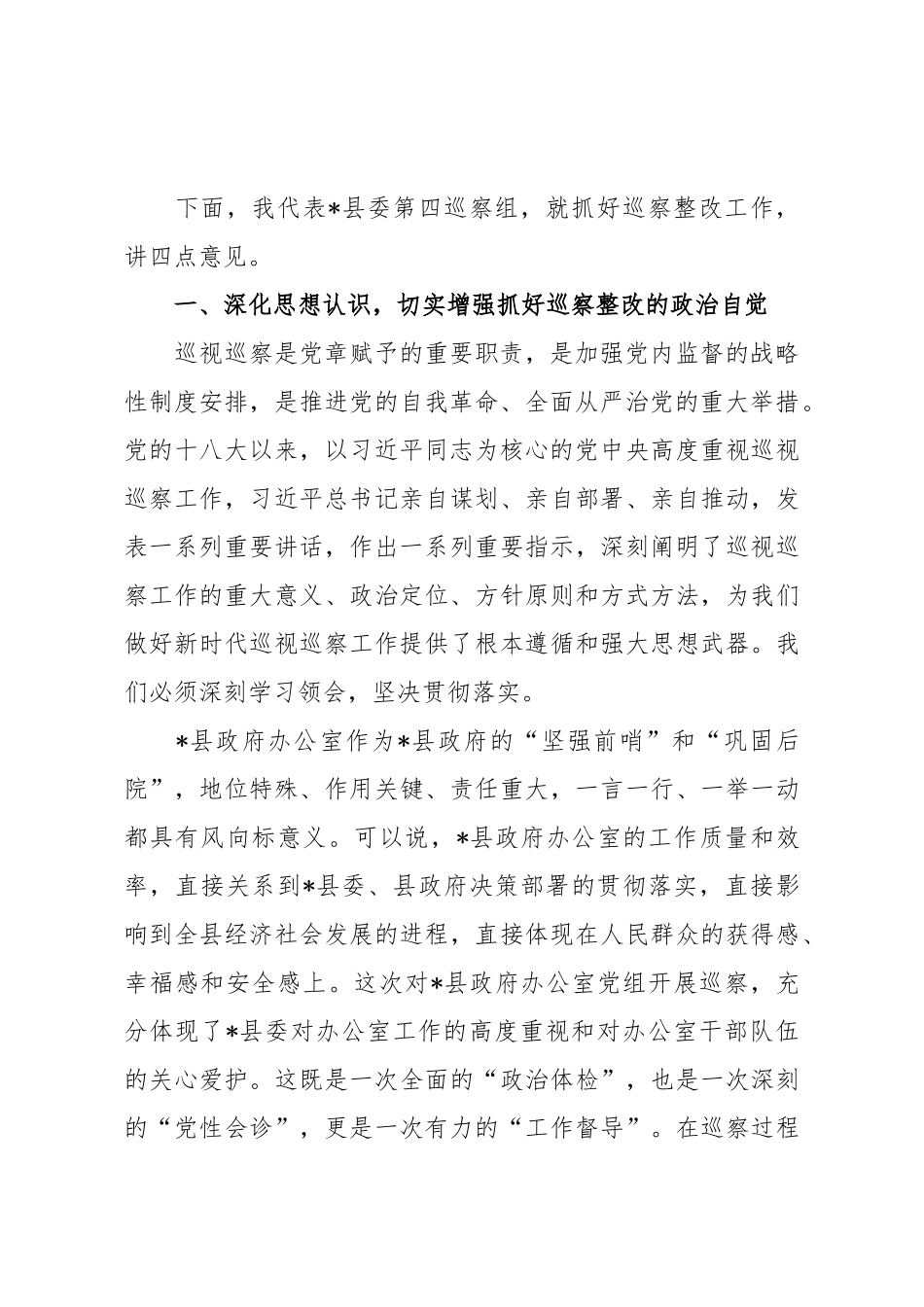 在2025年县委第四巡察组巡察县政府办公室党组情况反馈会议上的讲话.doc_第2页