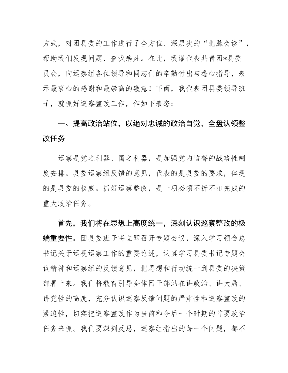 在2025年县委第二巡察组巡察团县委情况反馈会议上的表态讲话.docx_第2页