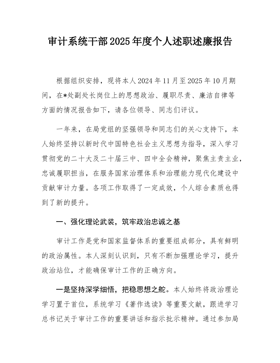 审计系统干部2025年度个人述职述廉报告.docx_第1页
