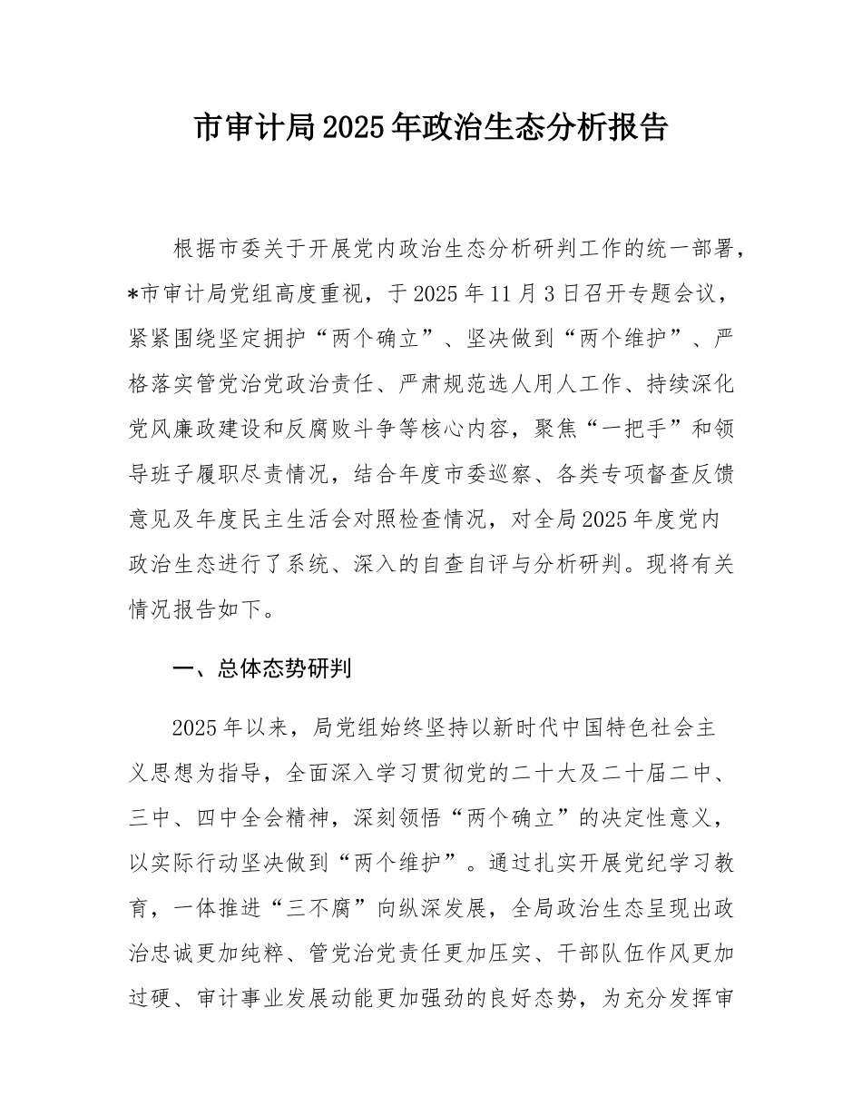 市审计局2025年政治生态分析报告.docx_第1页