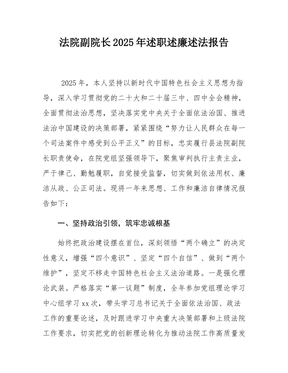 法院副院长2025年述职述廉述法报告.docx_第1页