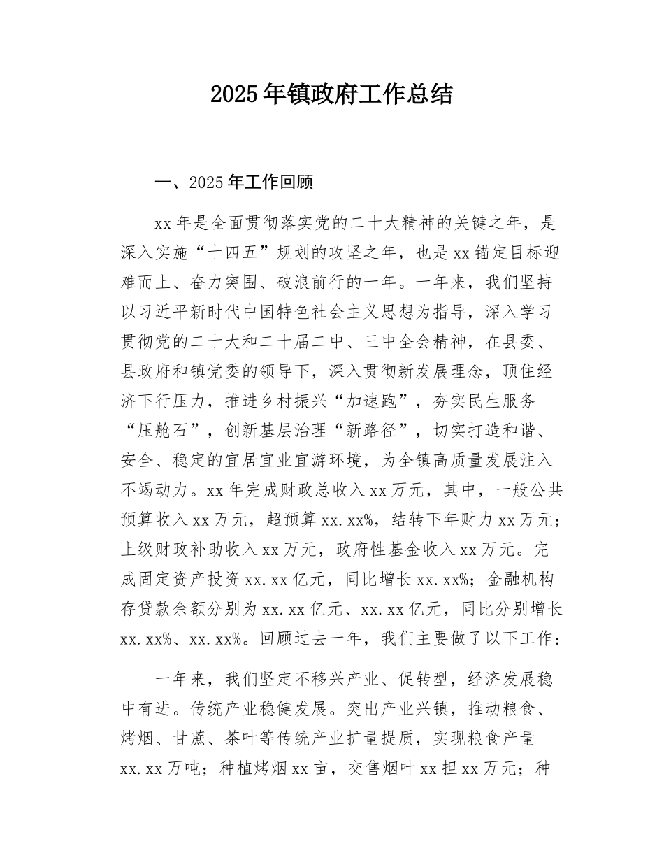 2025年镇政府工作总结.docx_第1页