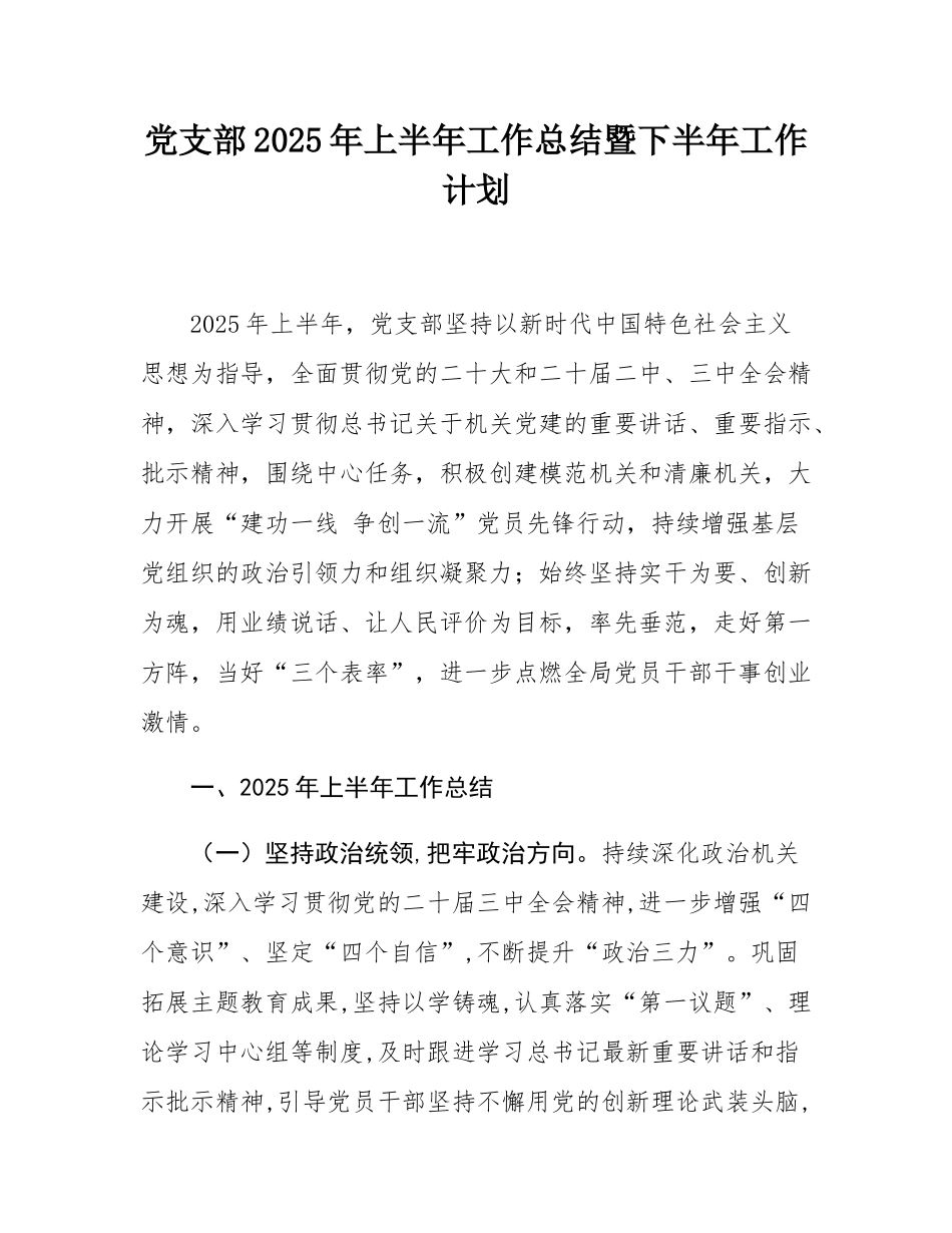 党支部2025年上半年工作总结暨下半年工作计划.docx_第1页