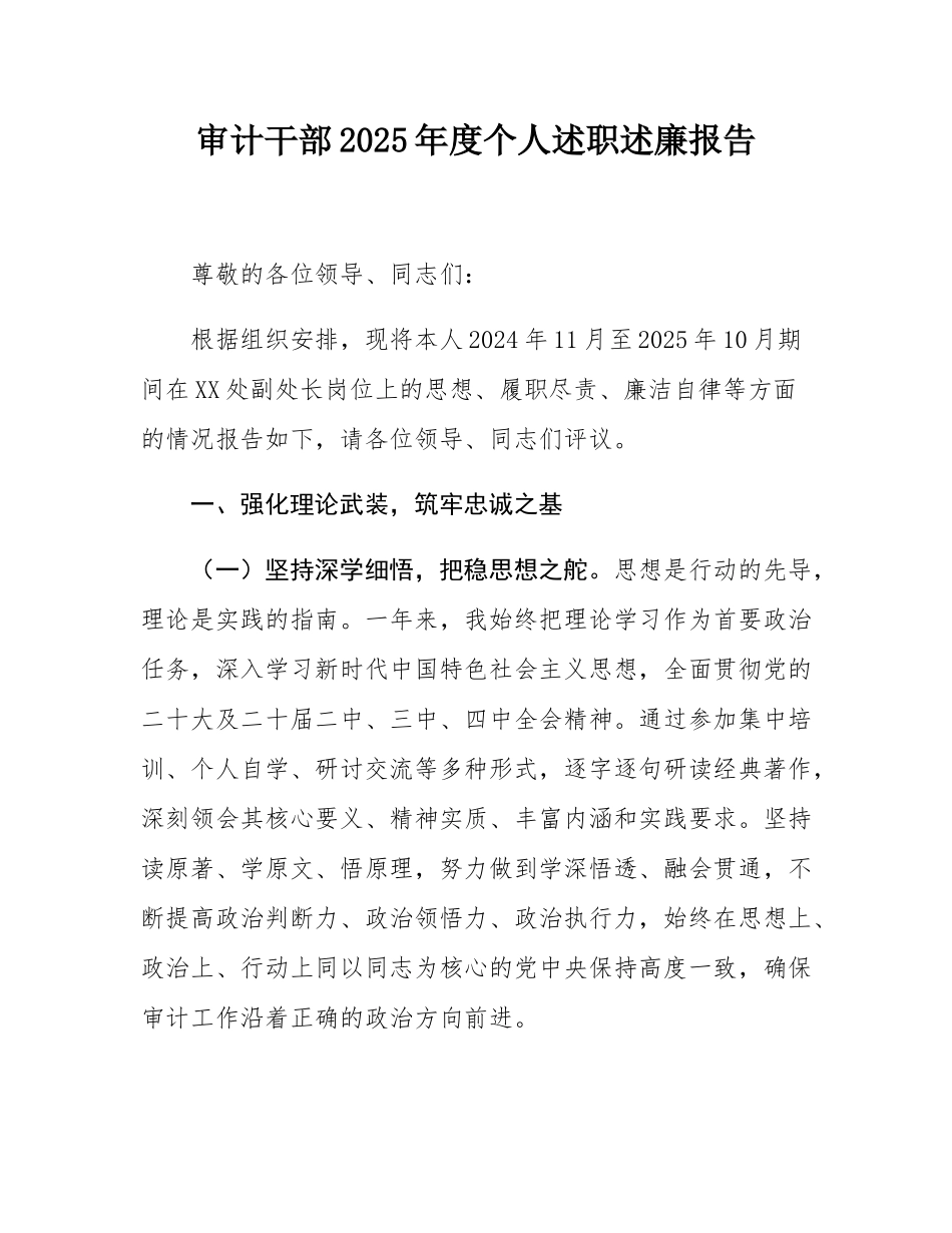 审计干部2025年度个人述职述廉报告.docx_第1页