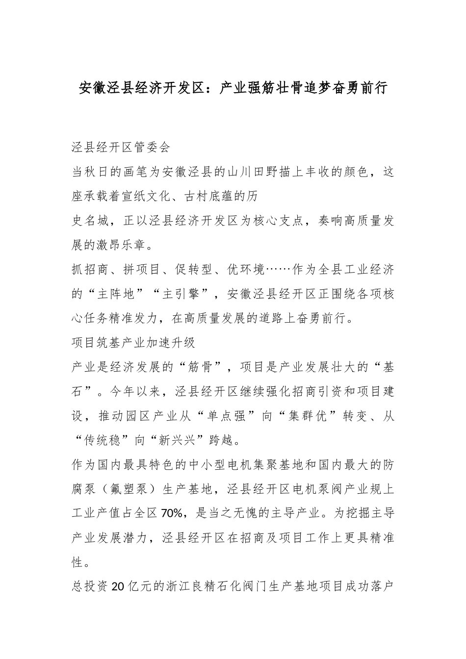 安徽泾县经济开发区：产业强筋壮骨 追梦奋勇前行.docx_第1页