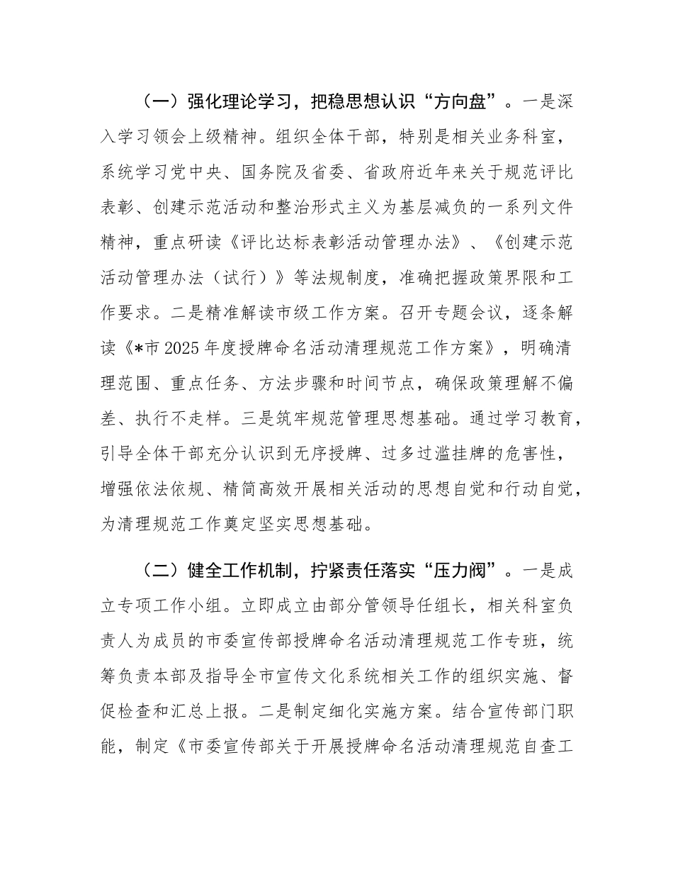 市委宣传部关于开展授牌命名活动清理规范工作的自查报告.docx_第2页