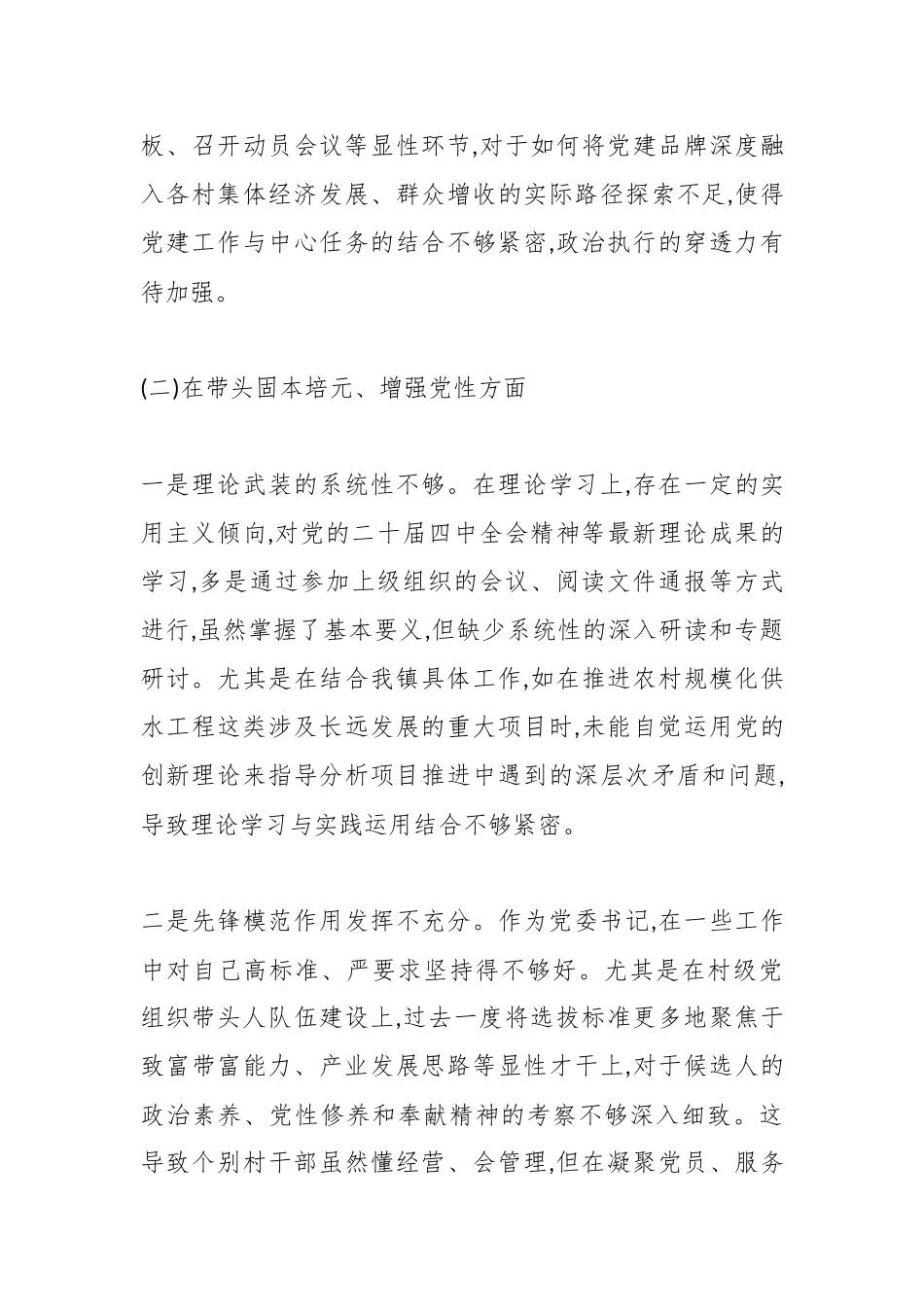 XX镇党委书记2025年度民主生活会对照检查材料（五个带头）.docx_第3页