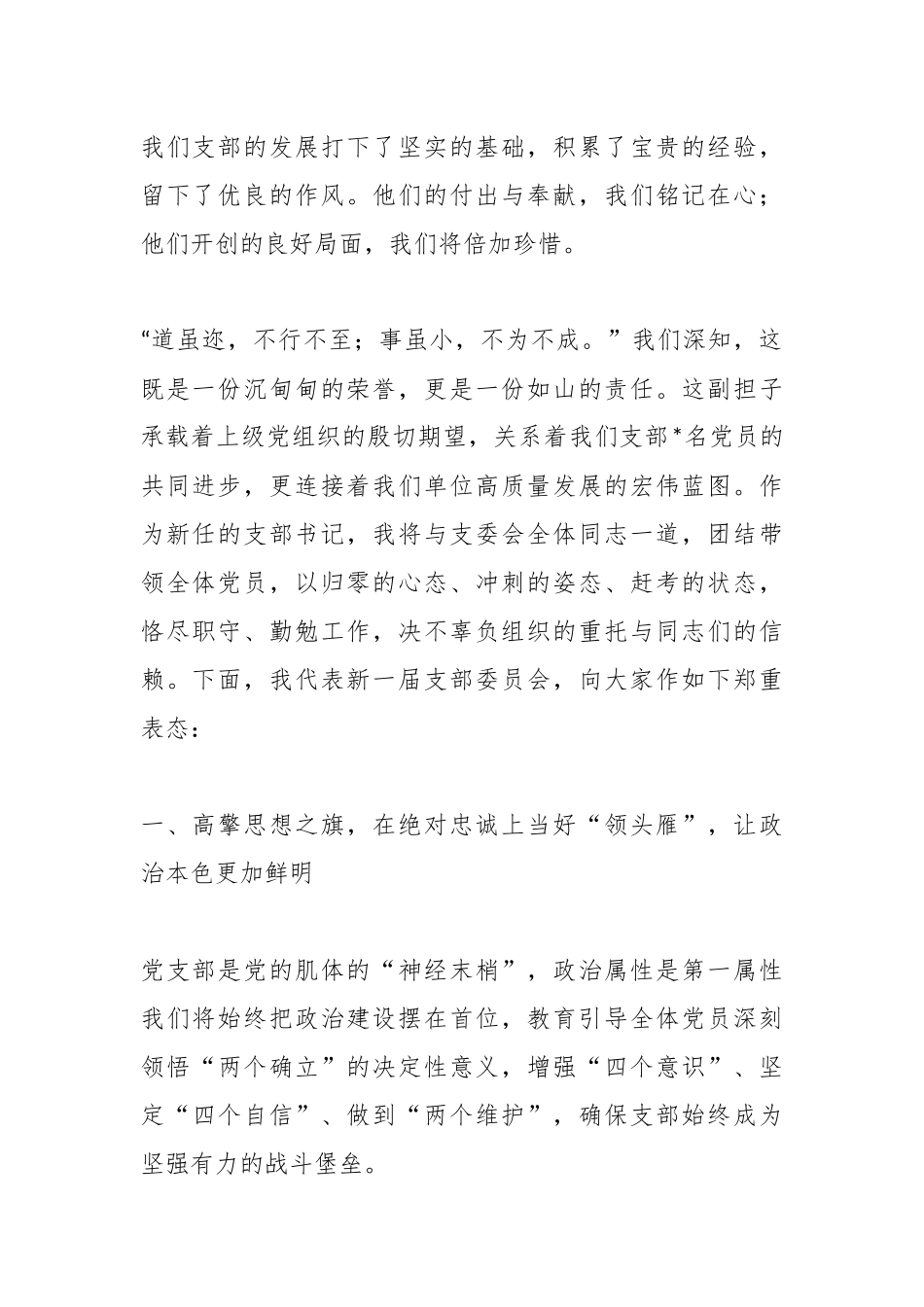 在2025年新当选党支部书记代表新一届支部委员会表态发言.docx_第2页