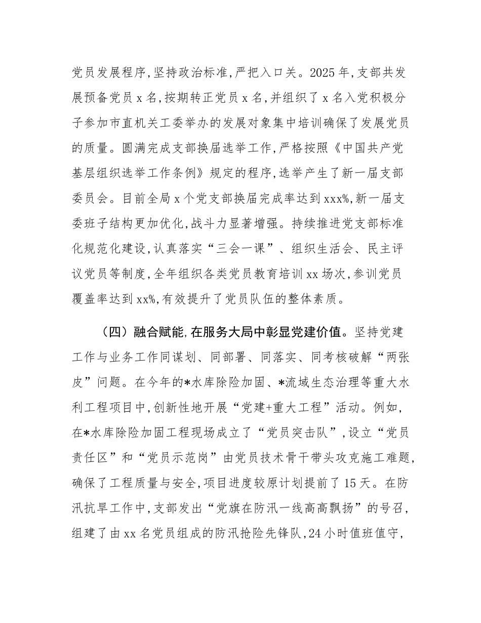 市水利局党支部书记2025年度抓基层党建工作述职报告.docx_第3页