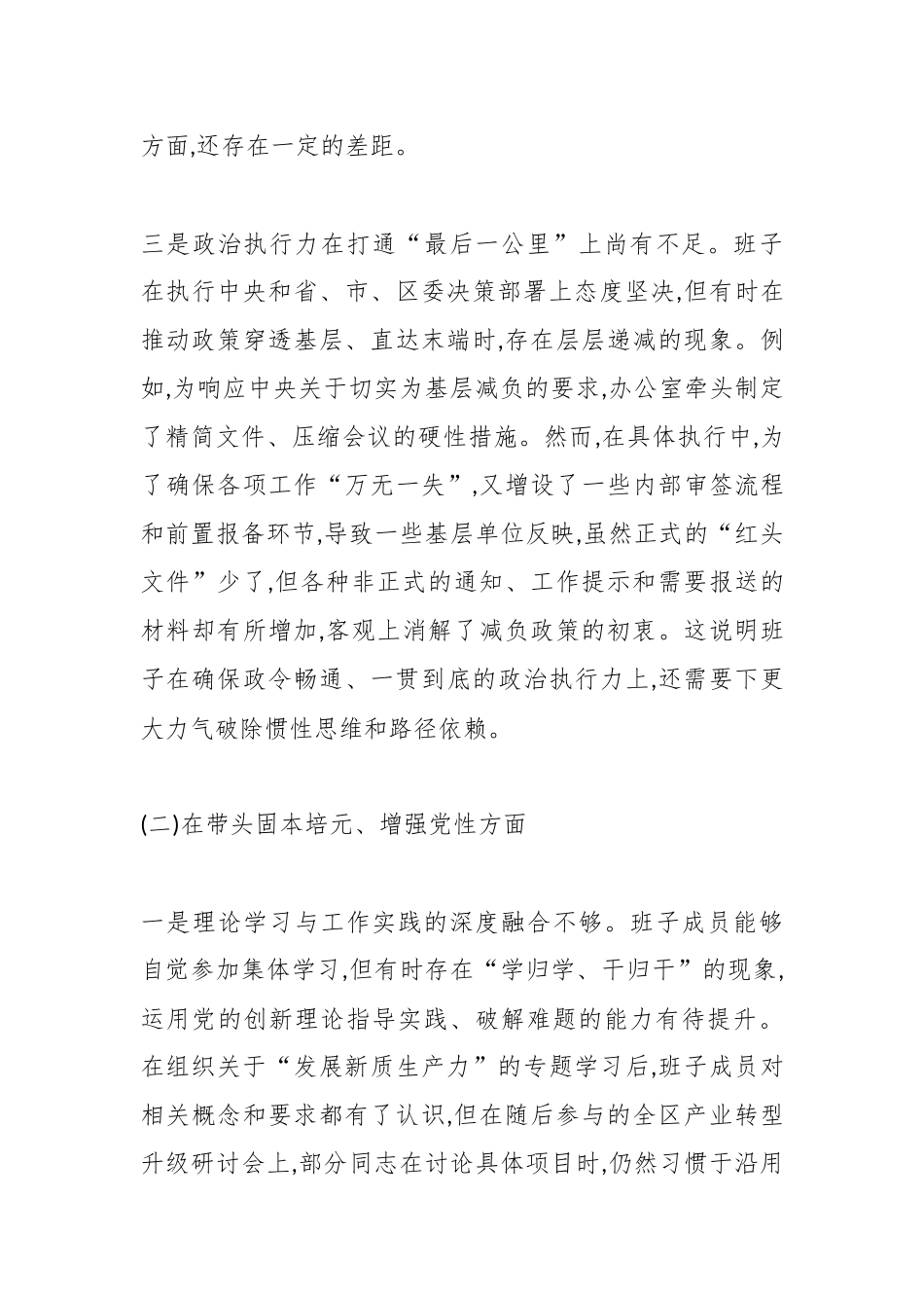 XX区人民政府办公室领导班子2025年度民主生活会对照检查材料(五个带头).docx_第3页