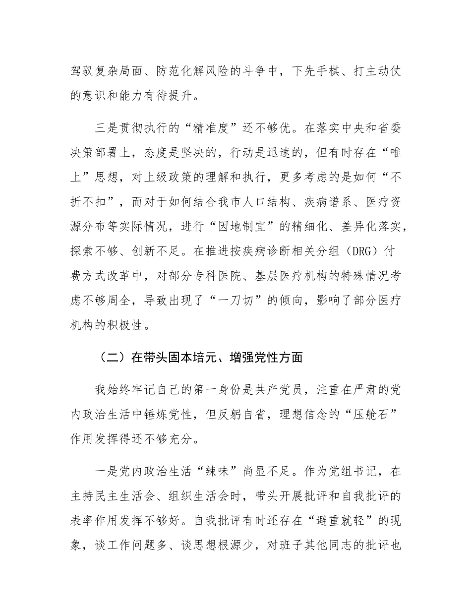 局领导干部2025年度专题民主SH会检视剖析材料（“五个带头”）.docx_第3页