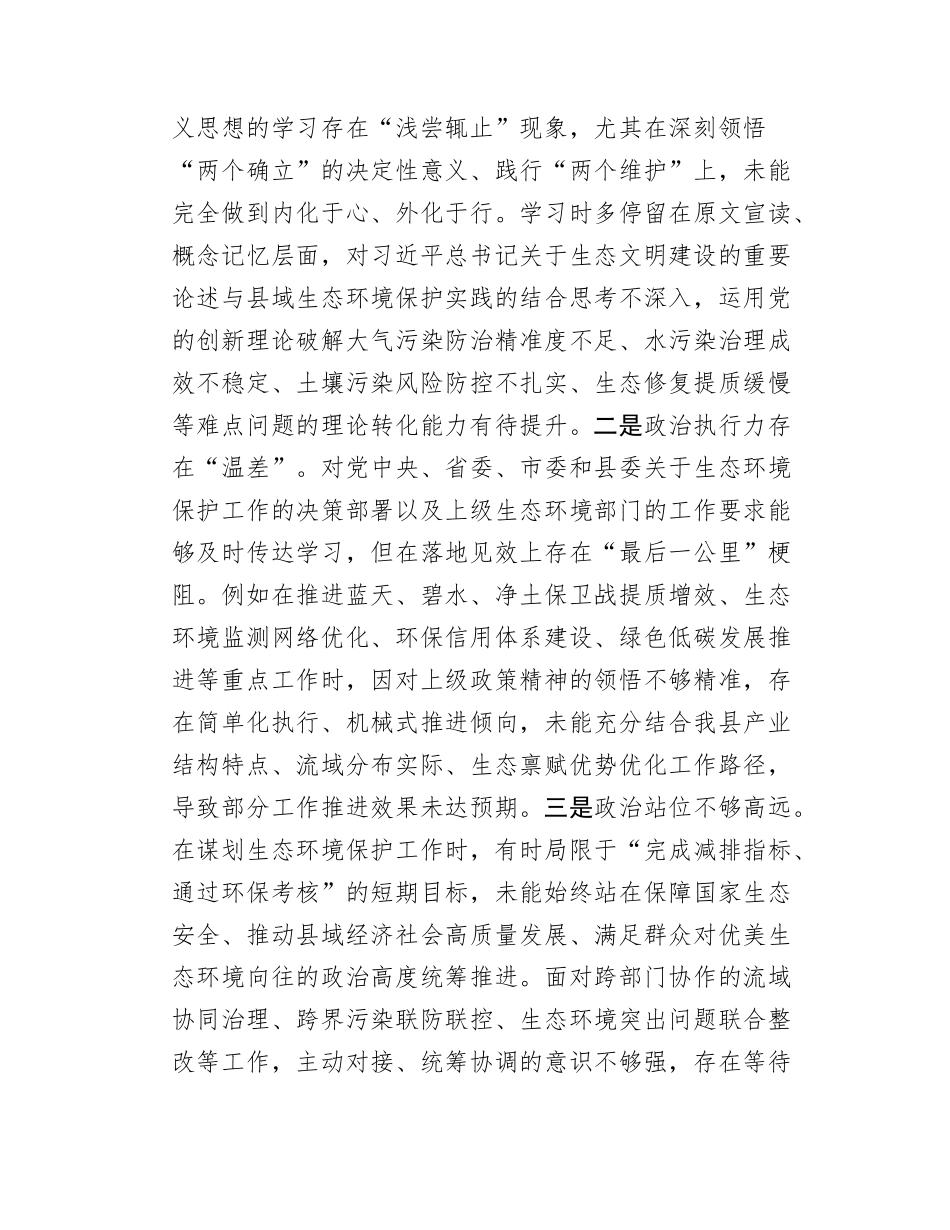 县生态环境局局长2025年度民主SH会对照检查材料.docx_第2页