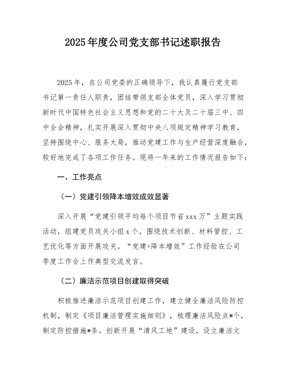 2025年度公司党支部书记述职报告.docx_第1页