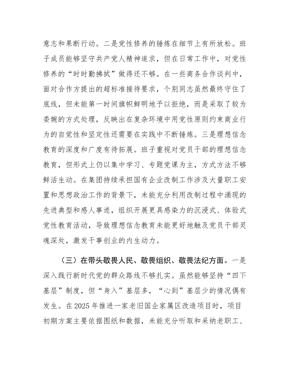 公司2025年度民主SH会班子对照检查材料（五个带头）.docx_第3页